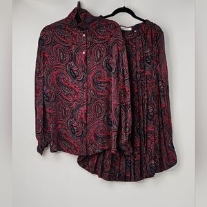 Ellen Tracy Paisley 100% Silk Blouse & Pleated‎ Midi Skirt Set Equestrian Preppy